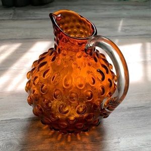 🌹SOLD🌹Pretty Vintage Amber Potbelly Hobnail Glass Pitcher Vase Collectible